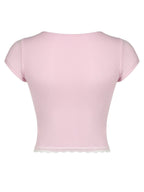 Lace Detail Sweetheart Neck Short Sleeve T-Shirt