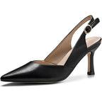 Rilista Womens Size 9.5 Black 3.5" Heel Slingback Pointed Closed Toe Pumps Shoes