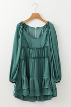 Apricot Tiered Ruffled Puff Sleeve Loose Fit Mini Dress