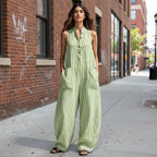V-Neck Sleeveless Striped Loose Cropped Jumpsuit | 3 Colors S–3XL