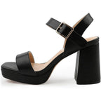 JOY IN LOVE Womens Size 9 Black 3.5" Heel Open Round Toe Ankle Strap Shoes