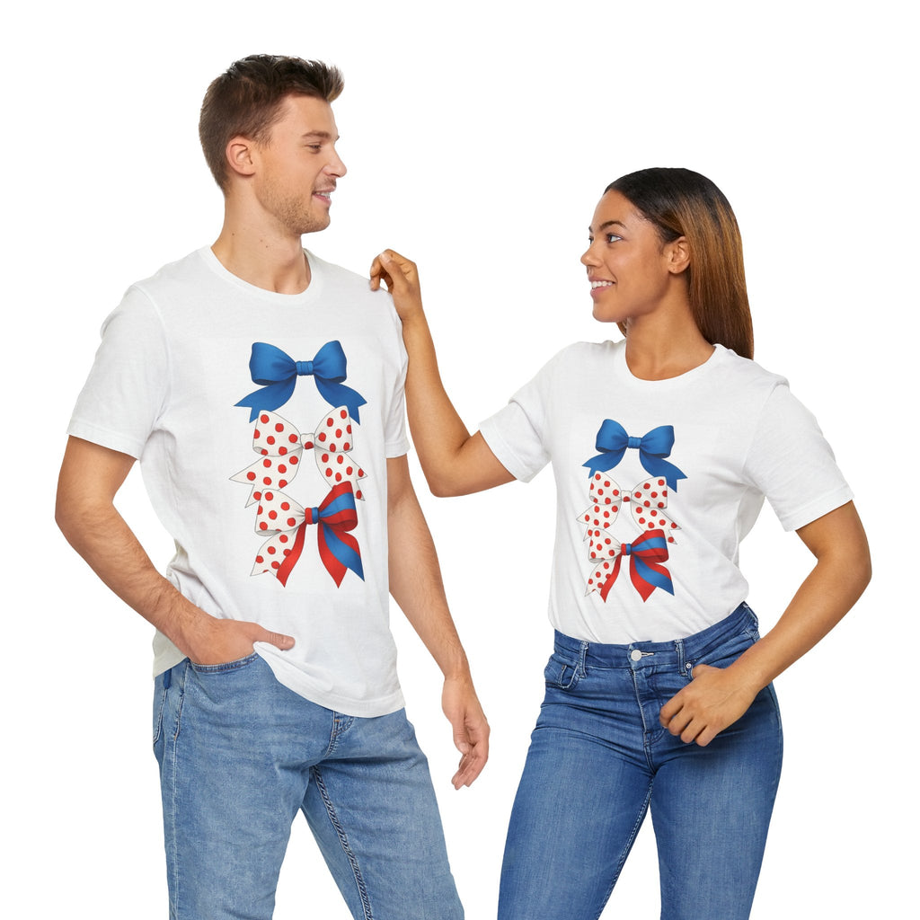 Patriotic Bows Tee - Festive Unisex Jersey Short Sleeve Tee, 4th of July Shirt, Summer Celebration Top, Cute Gift for Her, Holiday Apparel