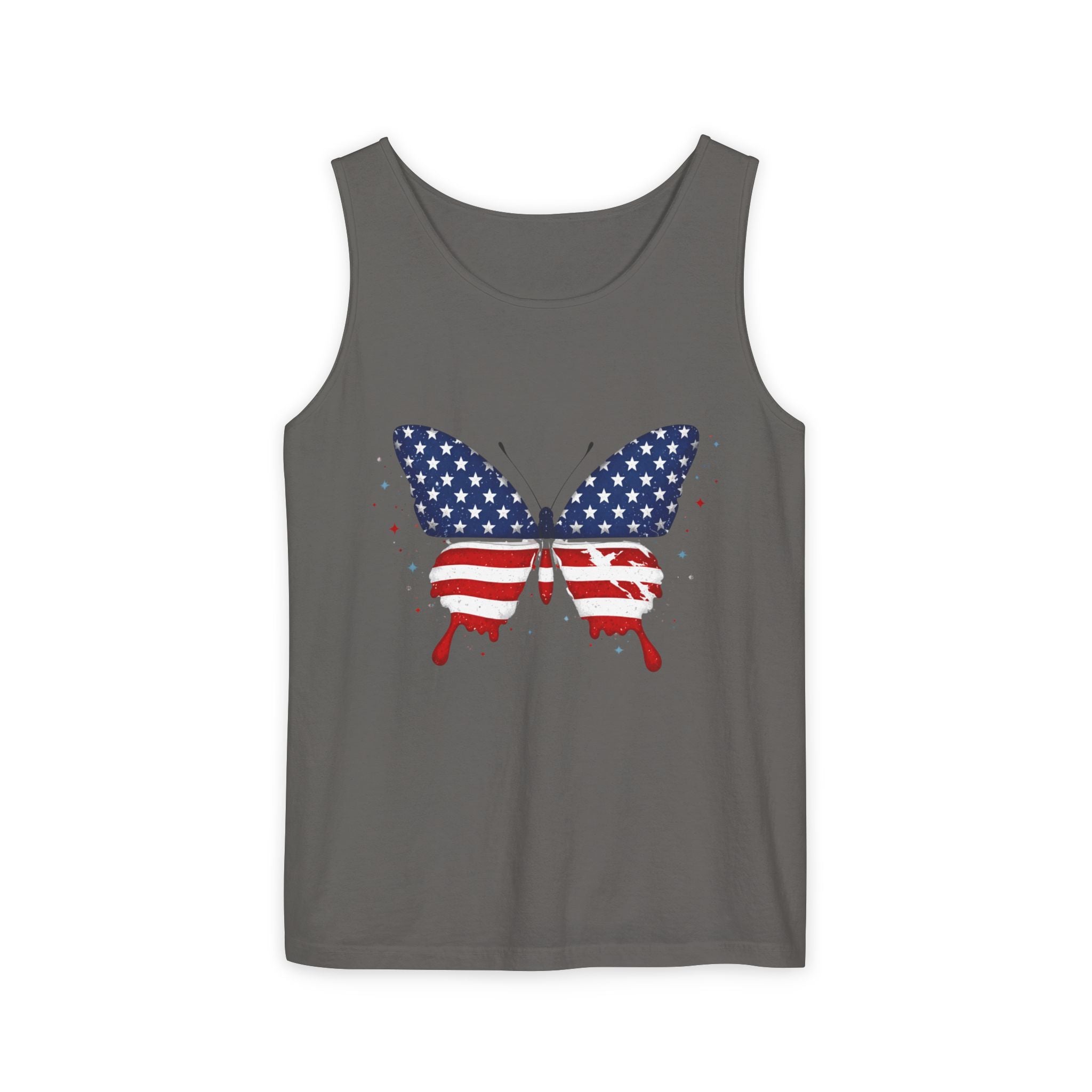 American Flag Butterfly Tank Top Patriotic Summer Graphic 4th of July and Everyday Wear