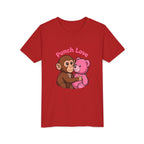 Youth Tee — "Punch Love" Monkey Hugging Pink Teddy Cute Kids Valentine Shirt