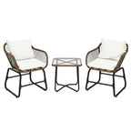 Patio Furniture Set: Patio Dining Set+Teak Wood Side Table+3 Pieces Patio Rattan Bistro Set