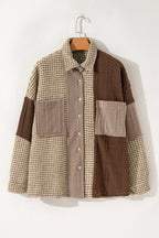 Pink Houndstooth Textured Patchwork Loose Shacket