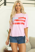 Light Pink Flag Bow Graphic Crewneck Tee