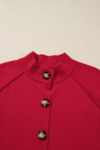 Fiery Red Solid Color Mock Collar Loose Jacket