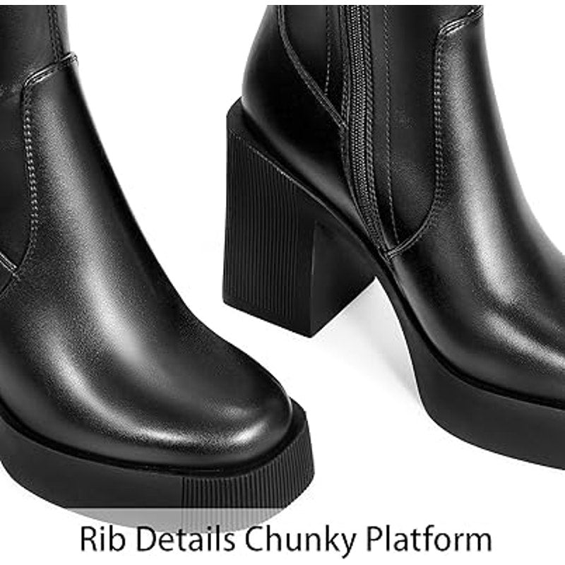 Wet Kiss Womens Size 8 Black Faux Leather 4" Platform Heel Knee High Boot Shoes