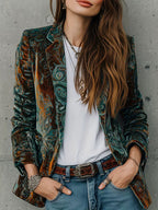 Women’s Printed Suit Jacket with Lining – Autumn Winter Casual Commuter Blazer