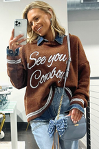 Peach Blossom Letter Embroidered Graphic Sweater