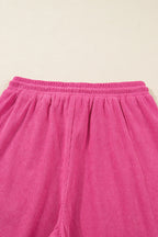Peach Blossom Half Button Pullover Drawstring Pants Solid Color Corduroy 2pcs Outfit