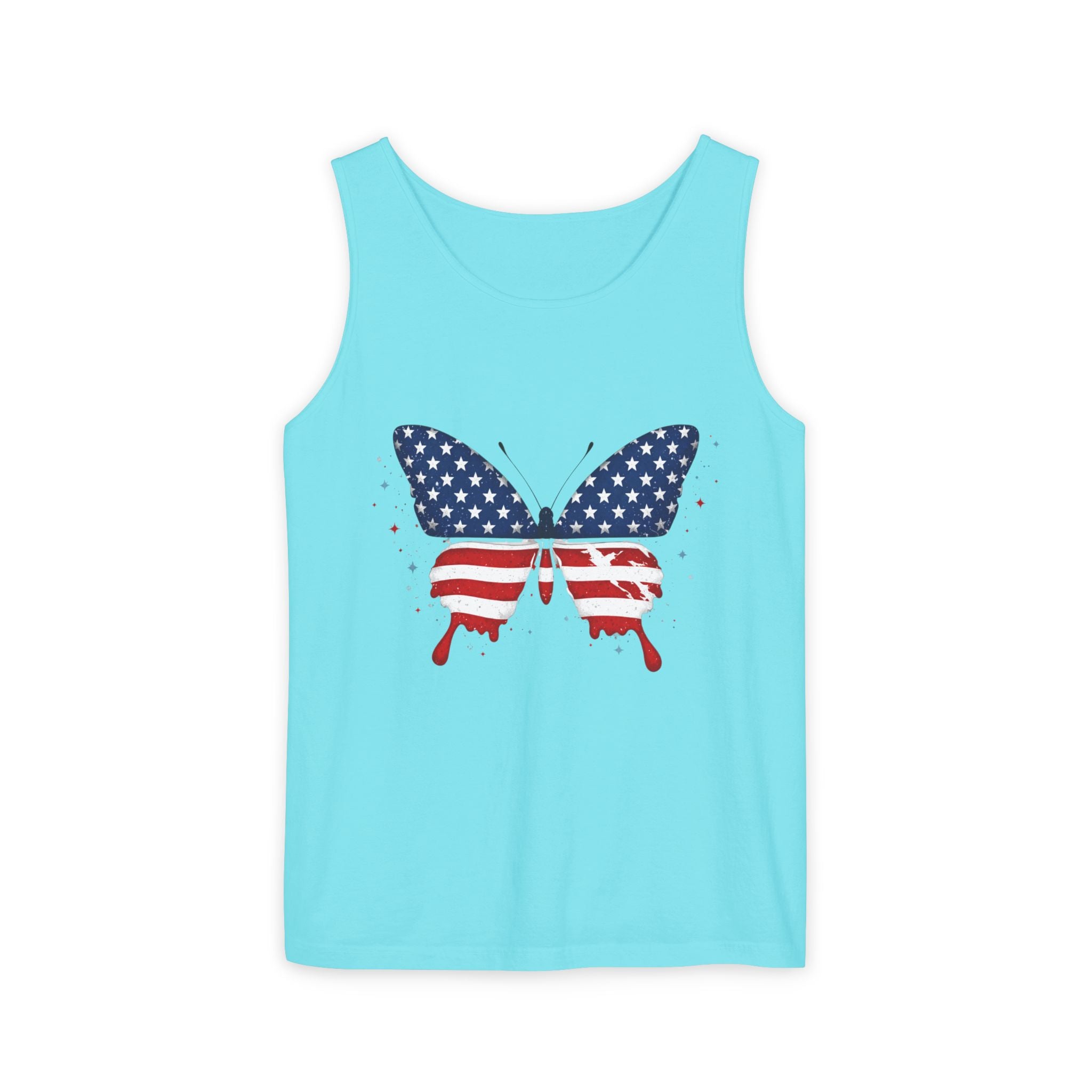 American Flag Butterfly Tank Top Patriotic Summer Graphic 4th of July and Everyday Wear