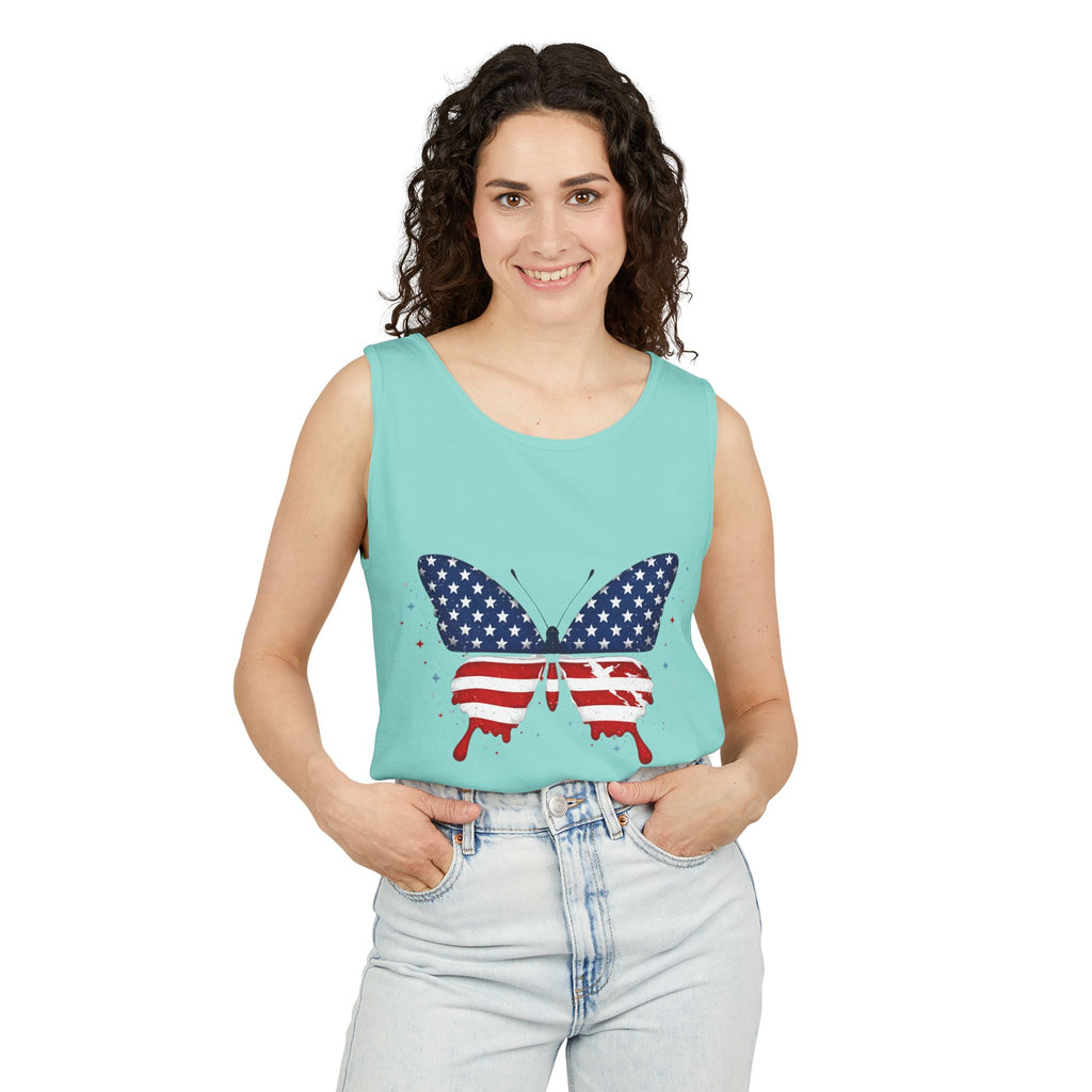 American Flag Butterfly Tank Top Patriotic Summer Graphic 4th of July and Everyday Wear