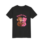 Youth Tee — "Punch Love" Monkey Hugging Pink Teddy Cute Kids Valentine Shirt