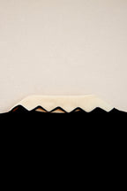 Black Scallop Trim Colorblock Long Sleeve Collared Top