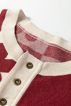 Thai Curry Flower Plaid Henley Baggy Sweater