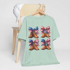 T-Shirt American Cowboy Boot with American Flags Patriotic Tee