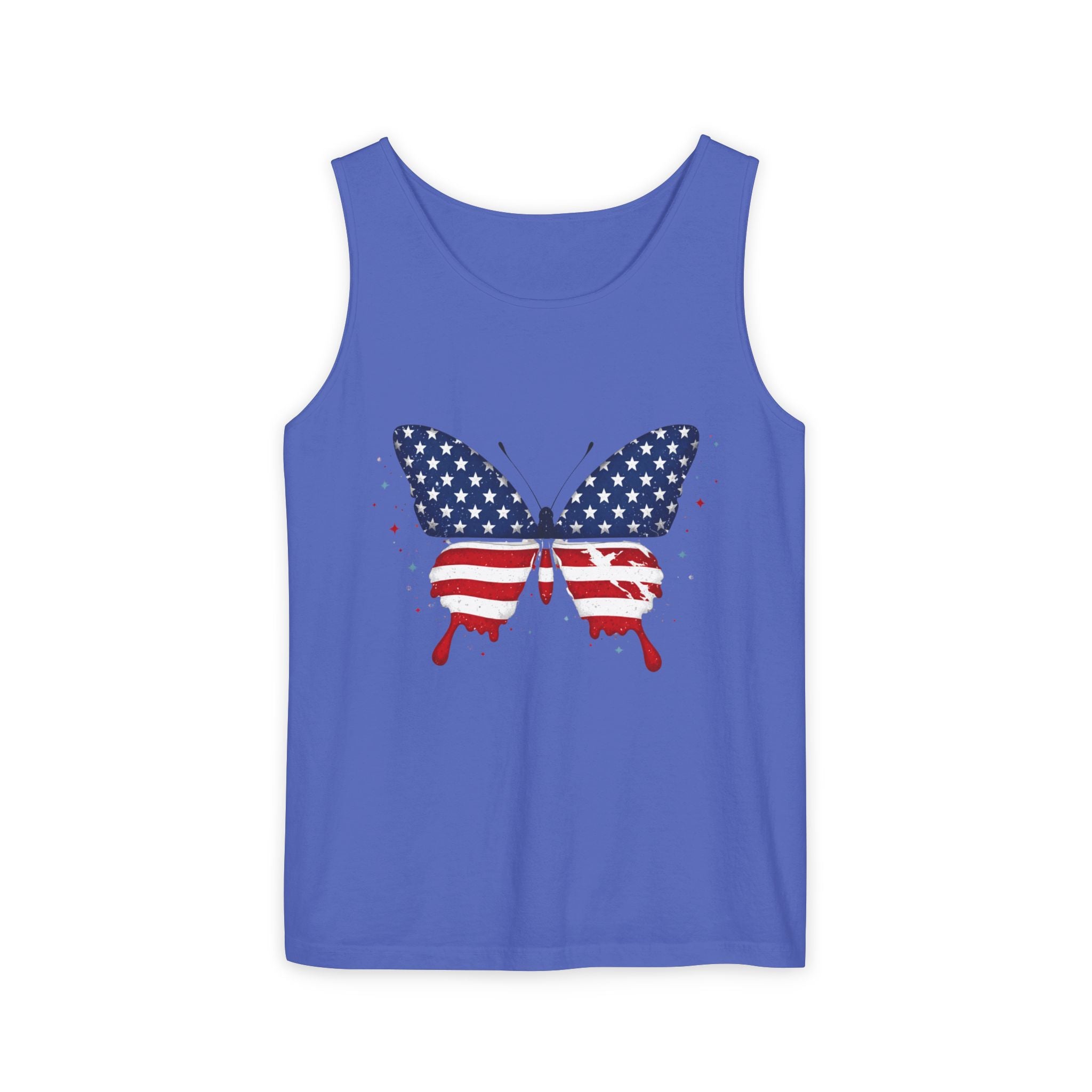 American Flag Butterfly Tank Top Patriotic Summer Graphic 4th of July and Everyday Wear