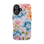 Floral Tough Phone Case Pink Vintage Roses & Blue Peonies Protective Cover