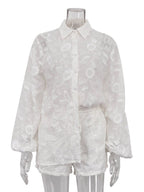 Floral Embroidered Shirt and Shorts Set