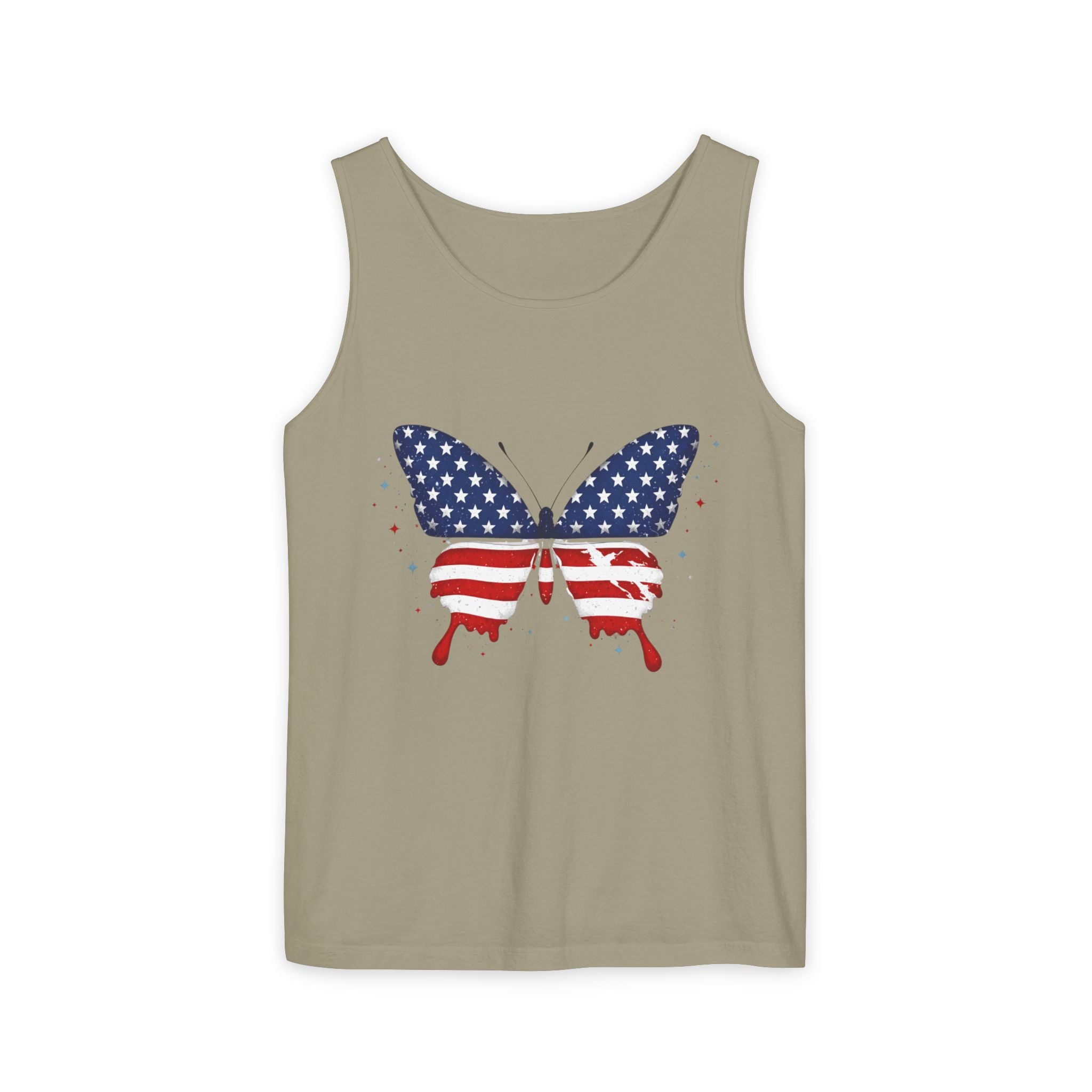 American Flag Butterfly Tank Top Patriotic Summer Graphic 4th of July and Everyday Wear