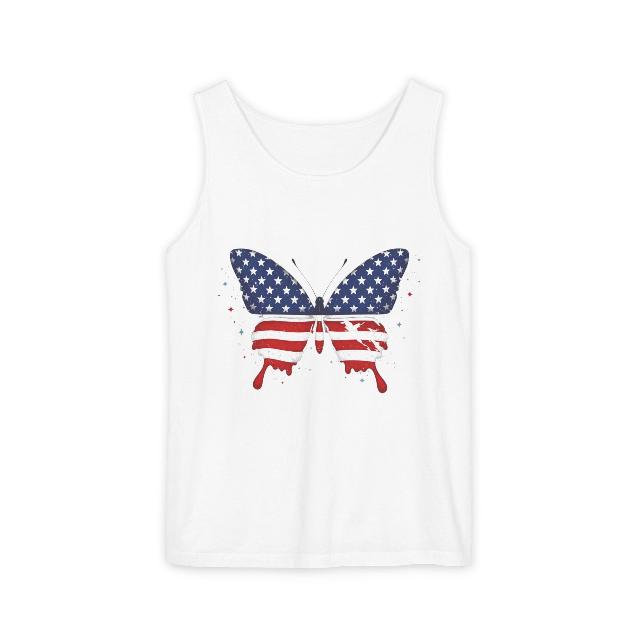 American Flag Butterfly Tank Top Patriotic Summer Graphic 4th of July and Everyday Wear