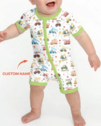 Construction Vehicles Custom Name Bamboo Shorty Zippy