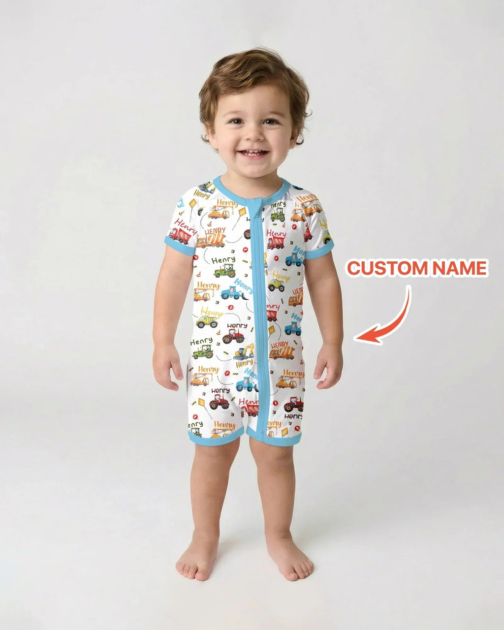 Construction Vehicles Custom Name Bamboo Shorty Zippy
