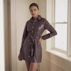 Belted Long-sleeve Leather Trench Fashionable Women's Coat