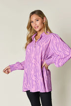 Double Take Full Size Printed Smocked Long Sleeve Blouse Plus Size