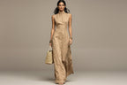 Women's Stand-Collar Single-Breasted Sleeveless Midi Dress