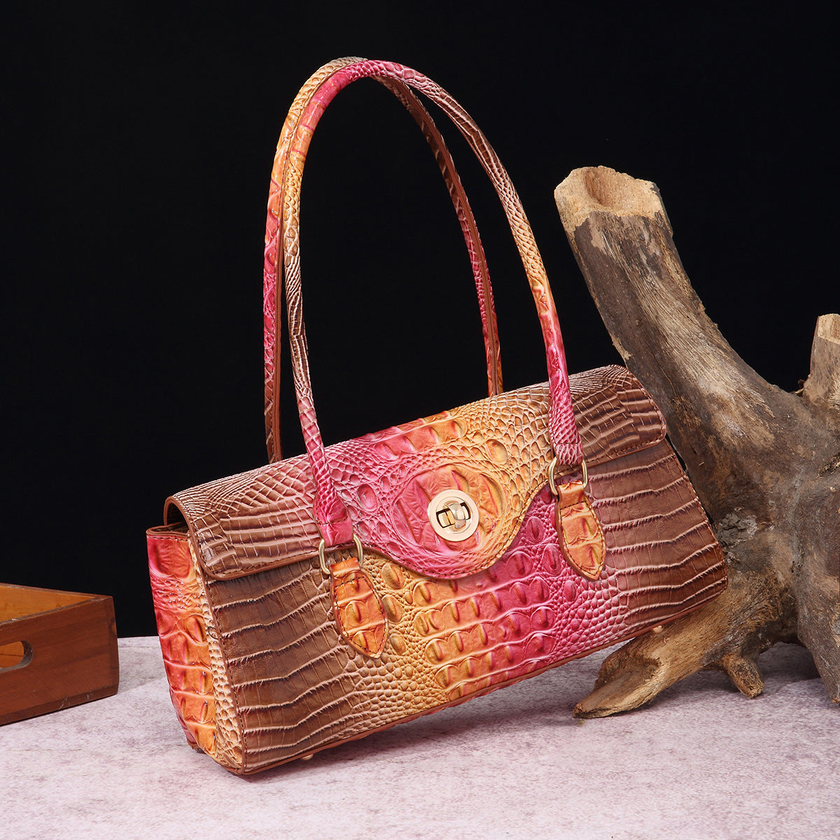 Crocodile Embossed Shoulder Tote Bag