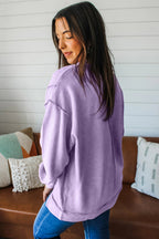 Sea Green Horizontal Ribbed Exposed Seam Detail Drop Shoulder Baggy Pullover
