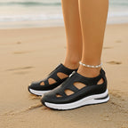 Women's Chunky Sole Closed-Toe Sandals – Soft Sole Velcro Strap