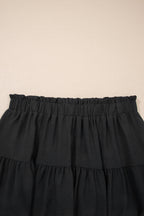 Navy Blue Plus Size Frilled Elastic Waist Lace Trim Boho Ruffled Shorts