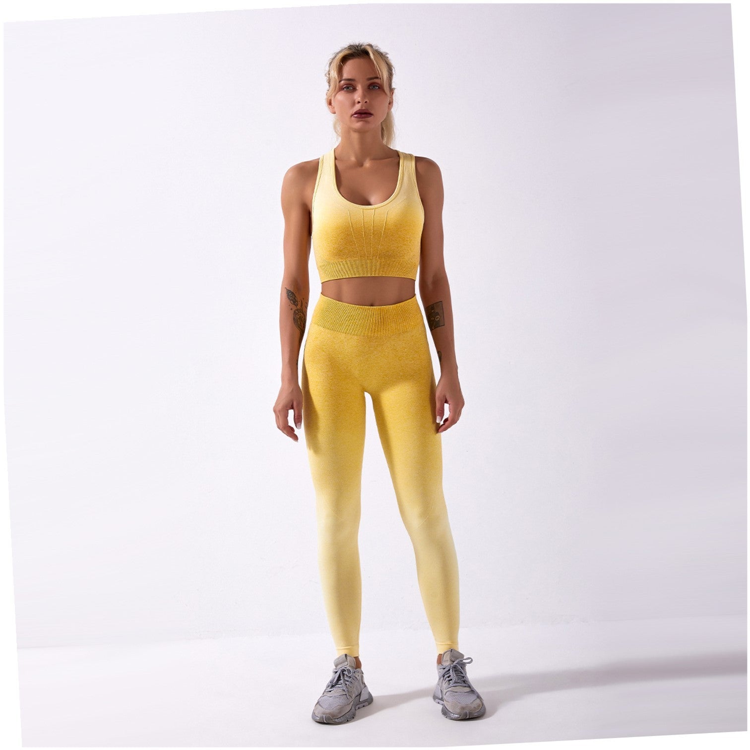 Shark knitting sports bra pants tie-dye gradient seamless