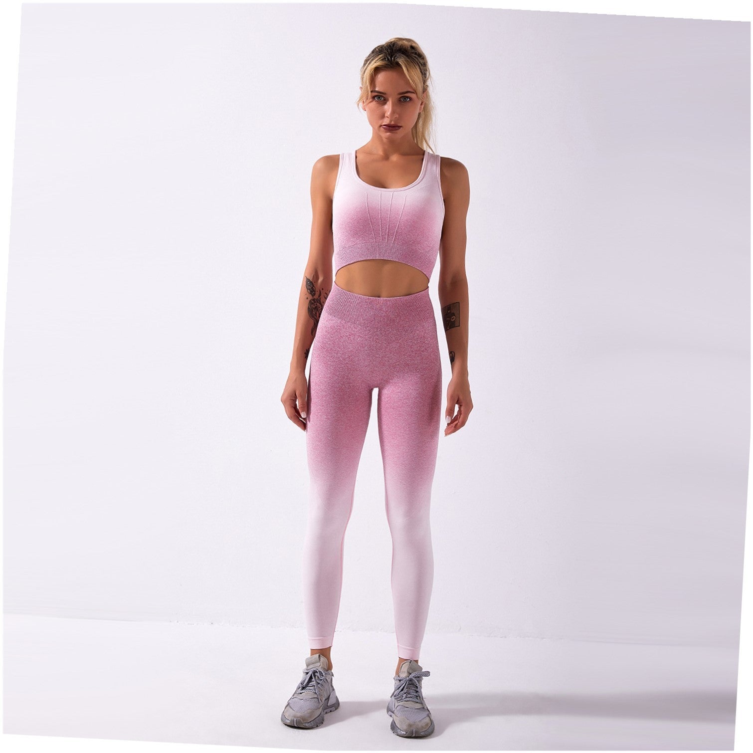 Shark knitting sports bra pants tie-dye gradient seamless