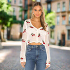 Women’s Cherry Embroidery Crochet Cardigan