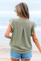 Laurel Green Flutter Sleeve Lace V Neck Shirt