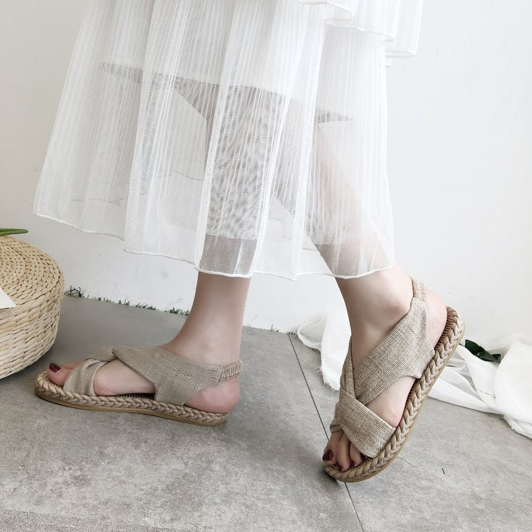 Elastic Band Cross Flat Women's Shoes