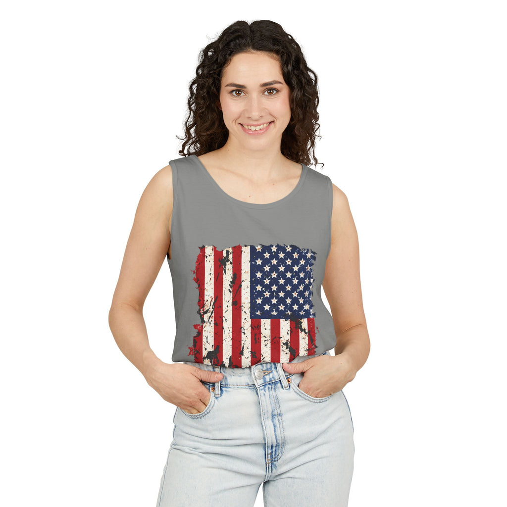 Distressed American Flag Tank Top  Patriotic USA Sleeveless Shirt for 4th of July Summer and Everyday Wear
