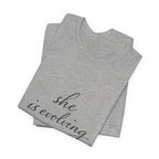 She Is Evolving Tee — Feminine Script Inspirational T-Shirt