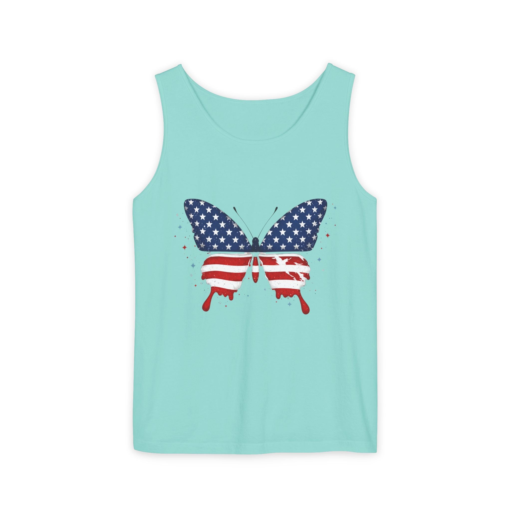 American Flag Butterfly Tank Top Patriotic Summer Graphic 4th of July and Everyday Wear