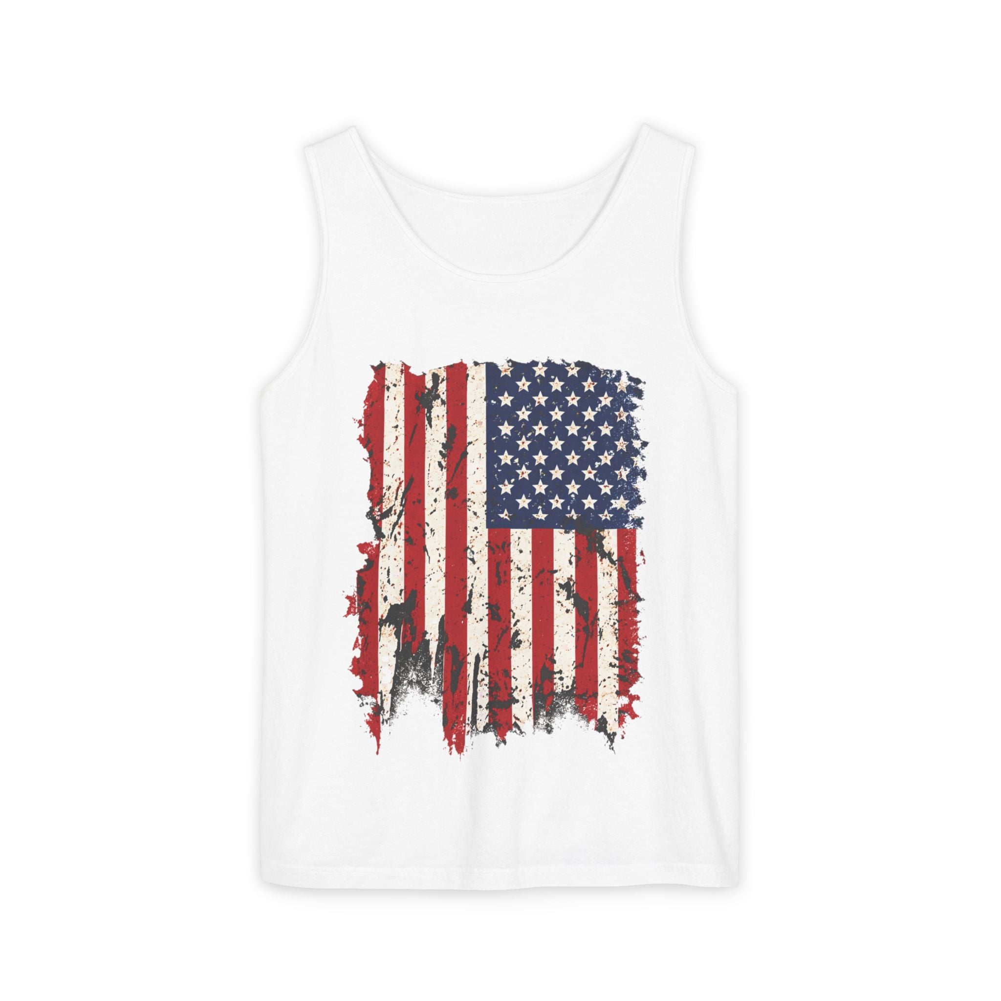 Distressed American Flag Tank Top  Patriotic USA Sleeveless Shirt for 4th of July Summer and Everyday Wear