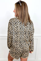 Brown Leopard Print Contrast Trim Two Piece Shorts Set