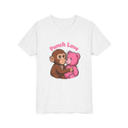 Youth Tee — "Punch Love" Monkey Hugging Pink Teddy Cute Kids Valentine Shirt
