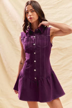 SO ME Button Down Sleeveless Collared Game Day Mini Dress