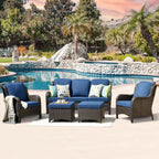 Five Piece Outdoor Wicker Patio Set With Cushions Navy Blue