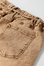 Smoke Gray Acid Wash Barrel Fit Denim Pants with Waist String